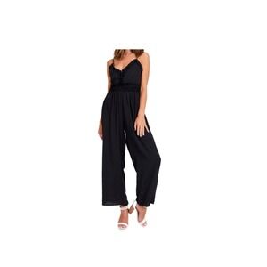 Altar'd State Black Ruffle Wide Leg Jumpsuit Women XL Y2K Boho Spaghetti Strap